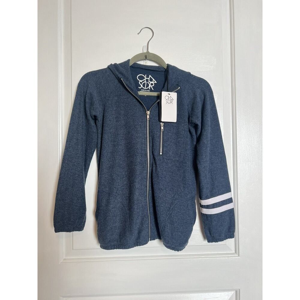 CHASER Boys Striped Hoodie Sweatshirt Full Zip Blue White Designer NEW 12
